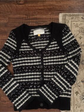 Anthropologie Black and White Striped Knit Cardigan
